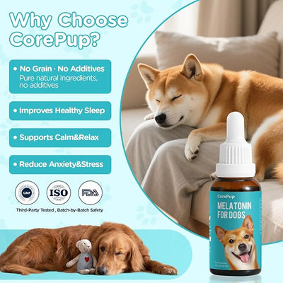 Melatonin for Dogs,Dog Sleep Aid–Anxiety Relief for Dogs, Stress, Calming, Relaxation & Sleep Support,Liquid Dog Melatonin 2Pack 2oz (60ml)