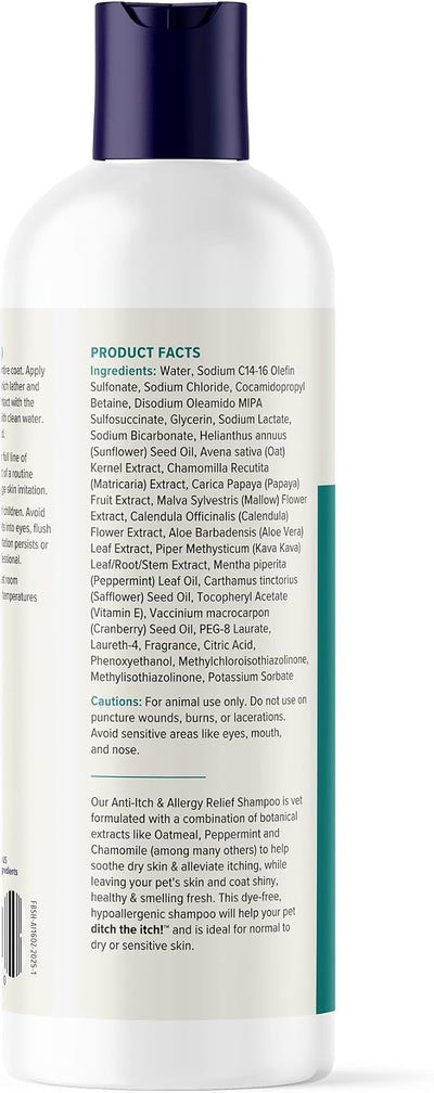 Vetnique Dermabliss Oatmeal Dog Shampoo for Itchy Skin & Allergy Relief | Soap-Free Colloidal Oatmeal & Aloe Wash for Dogs, Puppies & Cats, Soothes Itchy, Allergy-Prone, Flaky Sensitive Skin