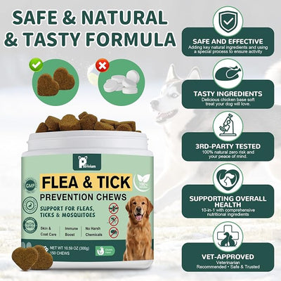 Dogs Flea and Tick Prevention Treatment Chewable, Flea and Tick Prevention for Dogs, Oral Flea Pills Treatment Support Supplement - Flea and Tick Chews - All Breeds & Sizes - 150 Ct