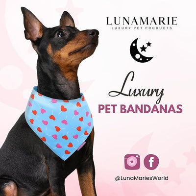 LunaMarie - Luxury Pet Birthday Bandanas -Premium & Silky Poly Fabric | 100% Handmade | Custom Shape Dual Layered (Rebel, Medium) (LoviePop, X-Small)