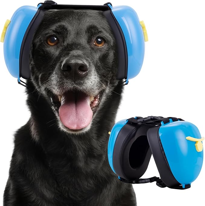 New Dog Ear Muffs for Noise Protection - 30dB NRR Dog Headphones, Noise Cancelling Hearing Protection Against Thunder/Fireworks/Vacuums, Upgraded Design with Bell Accent (Blue, X-Large)