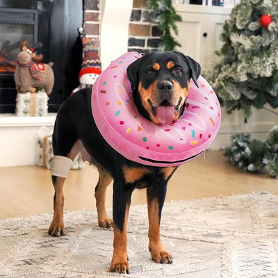 Inflatable Dog Pillow Cone Collar After Surgery, Donut Soft Neck Cone for Beagle French Bulldog Medium Plus Dogs, etc, Recovery E Collar to Stop Licking Pink