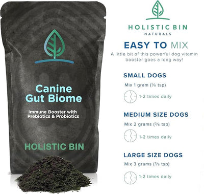 Holistic Bin Canine Gut Biome Blend | Nutrient-Rich Dog Food Toppers | Plant-Based Supplements for Pets Digestion | Probiotic & Prebiotics Canine Daily Overall Wellness Essentials | | Gut Biome (50g)