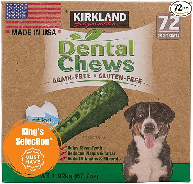 King's Selection x Kirkland Signature Dog Dental Chews, 72 Treats (in 2 Family Bundle Bulk Packaging), Cleans Teeth, Reduces Plaque & Tartar, Added Vitamins & Minerals – for Dogs 6 Months or Older