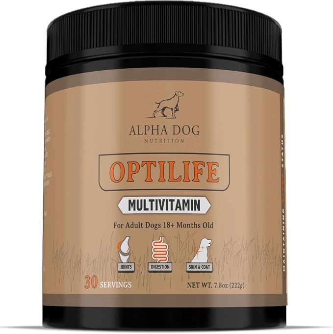 OptiLife Dog Multivitamin Powder - Adult Dog Multivitamin with Probiotics, Allergy Support, Joint Support, Skin & Coat Support - Dog Vitamins and Supplements - Multivitamin for Dogs (30 Servings)