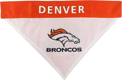 NFL DOG BANDANA - DENVER BRONCOS REVERSIBLE PET BANDANA. 2 Sided Sports Bandana with a PREMIUM Embroidery TEAM LOGO, Small/Medium. - 2 Sizes & 32 NFL Teams available