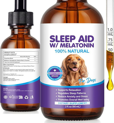 Melatonin for Dogs, Sleep Aid with Melatonin for Dogs, Dog Calming Drops with Ashwagandha,Valerian Root, L-Theanine for Reduce Anxiety and Stress, 2 fl oz