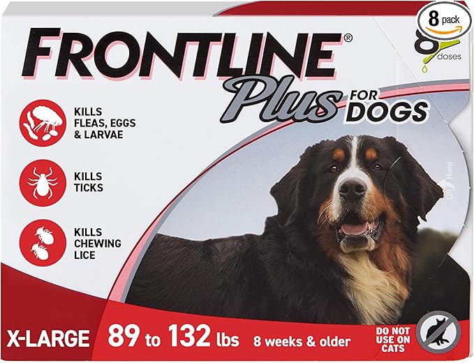 FRONTLINE Plus Flea & Tick Spot Treatment for X-Large Breed Dogs 89-132 lbs. (Red) Count of 8