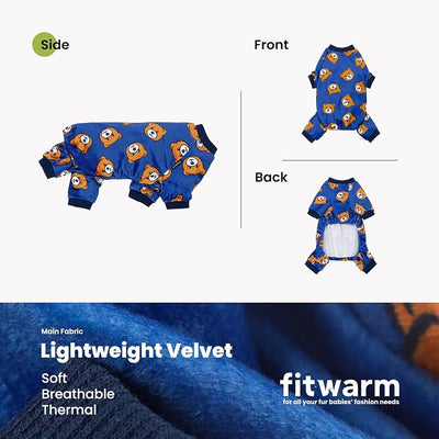 Fitwarm Cute Bear Dog Pajamas, Dog Clothes for Small Dogs Boy Girl, Fleece Pet Onesie with Feet, Royal Blue, Brown, Small