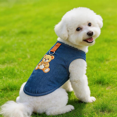 2 Pack Dog Tshirts for Small Dogs, Soft Breathable Denim Dog Vest with D-Ring & Cute Bear Daisy Print Dog Shirts for Small Dogs Girl Boy, Puppy Clothes Outfits for Chihuahua Yorkie Shih Tzu