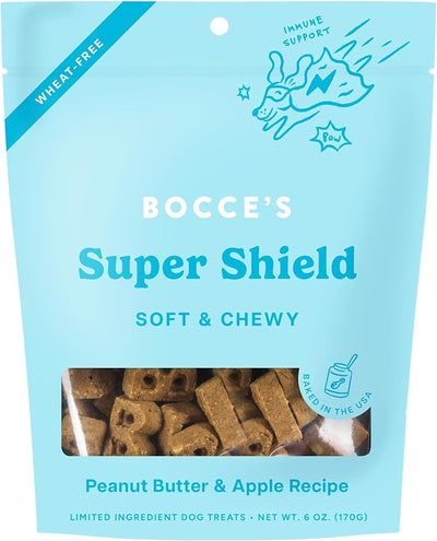 Bocce's Bakery Dailies Super Shield Dog Treats for Immune Support, Wheat-Free Dog Treats, Made with Real Ingredients, Baked in The USA, Natural Soft & Chewy, Peanut Butter & Apple, 6 oz