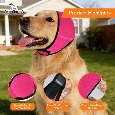 Upgraded Dog Ear Muffs for Noise Protection & Anxiety Relief, Adjustable No Shake Ear Wrap for Firework, Hematoma, Bathing, Swim, Grooming and Force Drying (Fuchsia, M(Head Size:14"-19"))