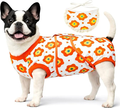 Soft Recovery Suit for Female/Male Dog Cat After Spay/Neuter Surgery, Bandana Set Included, E-Collar Cone Alternative Anti Licking Abdominal Wounds, Small Dogs Full Body Onesie, Pet Onesies Bodysuit