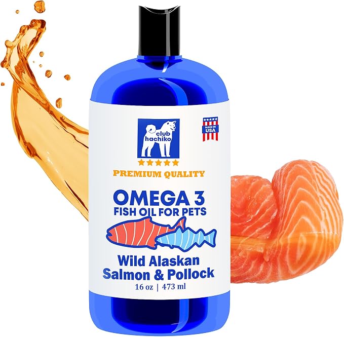 Wild-Caught Alaskan Salmon & Pollock Oil for Dogs – Omega-3 for Itchy Skin, Shedding, Allergies & Joint Support – NASC Certified – 16oz Liquid Food Topper | Club Hachiko