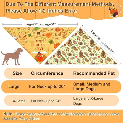 Vivifying Thanksgiving Dog Bandana, 2 Pack Turkey and Pizza Dog Scarves Costumes, Funny Holiday Pet Accessories for Thanksgiving Dinner, Photo Prop, and Party Decor (Large, Orange & Brown)