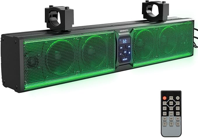 KEMIMOTO 6-Speaker Metal UTV Sound Bar, 25-inch IP65 Waterproof Golf Cart Sound Bar, ATV Speaker with RGB, SxS Soundbar Compatible with Polaris RZR Can-Am w/ 1.25 in - 2 in Roll Bar