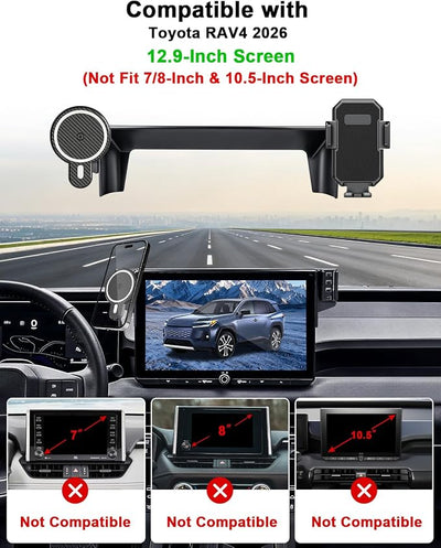 PZK Car Phone Mount for 2026 Toyota RAV4 Accessories 12.9-Inch Screen Only | Magnetic 15W Fast Wireless Charger Phone Holder with Magsafe 360° Rotation Phone Cradles with MagSafe (Not Fit 10.5 inch)