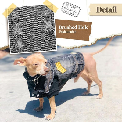 Cool Dog Jean Jacket Small Puppy Outfits Frenchie Clothes Denim Coats for Small Medium Dogs Cats Boys Girls Pet Vest Dog Shirt Clothing Doggy Costume (Black Print, S（Suggest 4-6 lbs）)