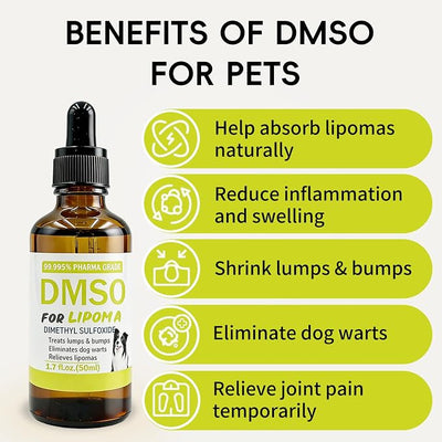 Topical 99.995% DMSO for Dogs Lipoma, Lipoma Treatment for Dogs, Reduce Fatty Lumps and Bumps Inflammation, Swelling, Dog Pain Relief, DMSO in Glass Bottle with Precision Dropper, 1.7 oz