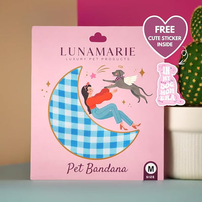 LunaMarie - Luxury Dog Bandanas - Puppy Bandanas Cat Accessories | Premium & Silky Fabric | 100% Handmade Quality | Custom Shape Dual Layered Small, Medium, Large Cat Scarf (Blue Checkers, Medium)