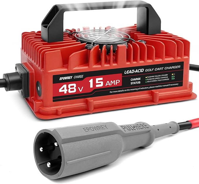 EPOWREY 15 AMP 48 Volt Golf Carts Battery Charger for Club Car 3-Pin Round Plug,for Lead Acid Battery