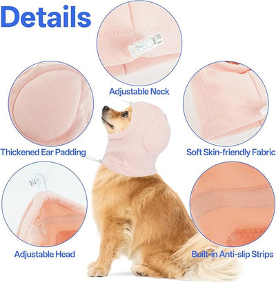 MIGOHI Medium Dog Anxiety Ear Hoodie Muffs - Breathable Dog Ear Protection with Soft Pad, Anxiety Relief for Dogs,Ear & Head Cover for Separation, Vet Visits, Grooming,L,Pink