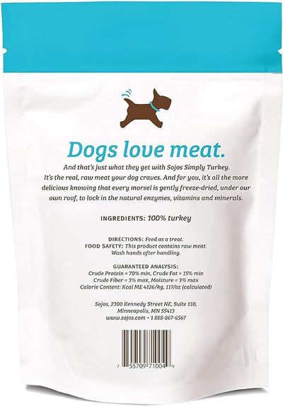 SOJOS 2 Pack of Simply Turkey Dog Treats, 4 Ounces each, 100 Percent Raw Freeze-Dried Meat, Made in the USA