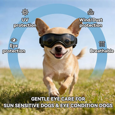 Enjoying Dog Sunglasses Extra-Small to Small Breeds, Dog Goggles UV Protection, Driving Eye Protection for Little Dogs, Breathable Windproof Dustproof Anti-Fog, Adjustable Straps, Style Pink