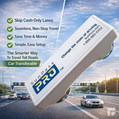 Sun Pass Pro Universal Toll Transponder – Prepaid Electronic Pass for Florida & 21 Additional States (PRO)