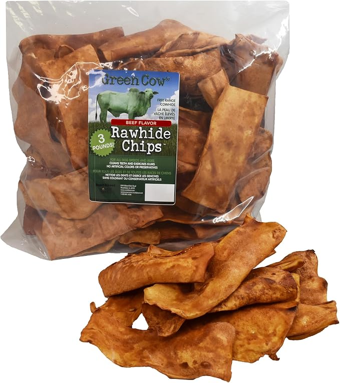 Chips Beef Flavor 3-Pound Bag - Premium Large Dog Rawhide Chews - Ideal for Agressive Chewers Dog Rawhide Treats - Durable Rawhide Bones for Large Dogs