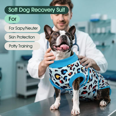 Kuoser Dog Recovery Suit for Dogs After Surgery,Professional Surgical Onesie for Female Male Dogs Spay Neuter,Soft Dog Surgery Suit Bodysuit for Abdominal Wounds Skin Disease,Blue Leopard XS