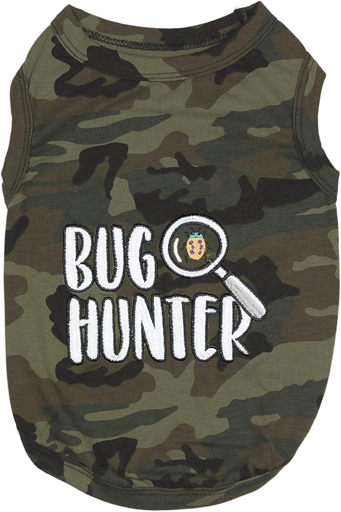 Parisian Pet Dog Shirt – 100% Cotton Shirts for Medium Dogs - Sleeveless Puppy Vest – Bug Hunter Pet Apparel – Breathable Pullover Summer Camo Dog Clothes - Stretchy Funny T Shirts for Dogs