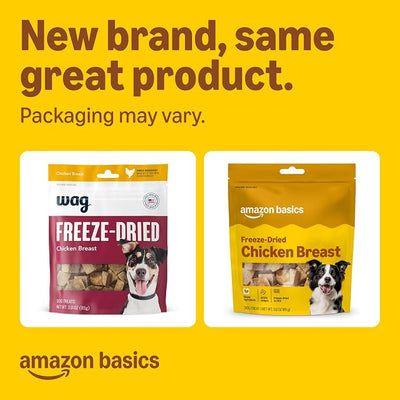 Amazon Basics Dog Treats Freeze Dried Raw Single Ingredient Chicken Breast, High Protein, Healthy Training Treats or Meal Topper for All Dogs, Grain-Free, 3 Oz (Previously Wag) (Pack of 2)
