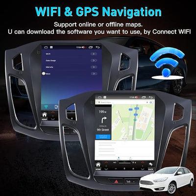 Ford Focus Car Stereo Radio 2012-2018 with Carplay/Android Auto, 10.4 Inch IPS Touch Screen Replacement with GPS Navigation Bluetooth 5GWiFi Mirror Link Backup Camera, 2G RAM 32G ROM