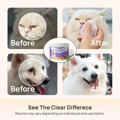 HICC PET Eyes Wipes for Dogs & Cats, Vet-Recommended Dog Eye Infection Treatment, Gently Remove Tear Stain, Debris, Discharge - Hypoallergenic Pet Eye Wash Cleaner for Eyes, Wrinkle, Face - 100pcs