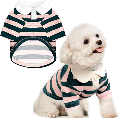 BAEJMJK Cute Dog Shirt Boy Girl Dog Clothes Striped Collared Polo T-Shirt for Small Medium Dogs Cats Soft Breathable Pet Puppy Outfits(Pink,Small)