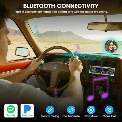 Bluetooth Retro Radio for Classic Vehicles: Single Din Vintage Stereo for Car - AM FM Tuner USB AUX Input Subwoofer RCA Output