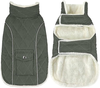 Malier Dog Winter Coat, Windproof Dog Cold Weather Coats with Real Pocket, Winter Extra Warm Pet Coat Fleece Jacket Reflective Clothes for Small Medium Large Dogs and Puppy (Green, Medium)