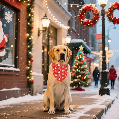 PTDECOR Christmas Dog Bandana, Snowman and Tree Santa Design Reversible Holiday Pet Scarf, Red Green Triangle Christmas Bandanas for Extra Large Dogs (X-Large)