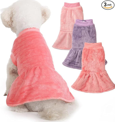 FabriCastle Dog Dress Clothes, 3-Pack Sweaters XS Small for Dogs Girl & Cats, Ultra Soft Warm Pet Coats for Winter, Female Puppy Apparel, Doggy Outfits XXS – XL (Pink,Violet,Rosepink, Small)