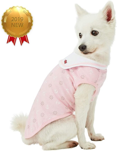 Blueberry Pet Soft & Comfy Summer Vacation Beach Cotton Dog T-Shirts, 2 Pack, Sea Lover Girl Power Shirts Tank Top Clothes, Back Length 12", for Small Medium Dogs