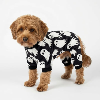 Fitwarm Halloween Ghost Dog Pajamas, Funny Halloween Costumes for Dogs, Fleece Dog Onesie with Feet, Doggy Clothes for Small Dogs Boy Girl, Pet Apparel, Black, White, Small