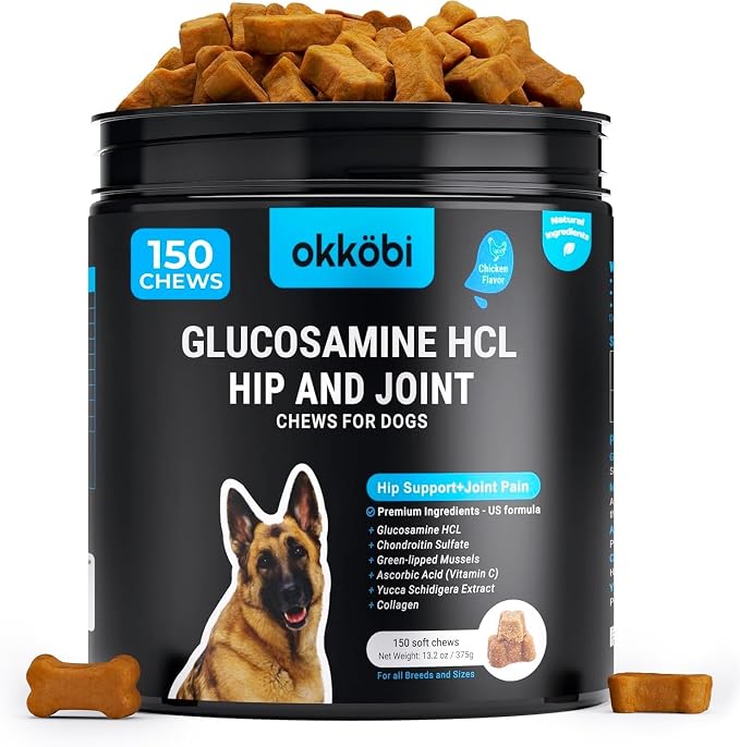 Glucosamine HCL & Hip and Joint Supplement for Dogs - 150 pcs - Hip and Joint Chews for Dogs - Vet Approved US Formula with MSM & Green Lipped Mussel - Chicken