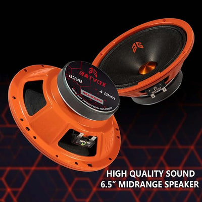 MX65P1 Loudspeaker 6.5 Inch Midrange 200 Watts 4 Ohms Orange Dust Cap, Premium Quality Audio Door Speakers for Car or Truck Stereo Sound System, Orange (2 Speakers)
