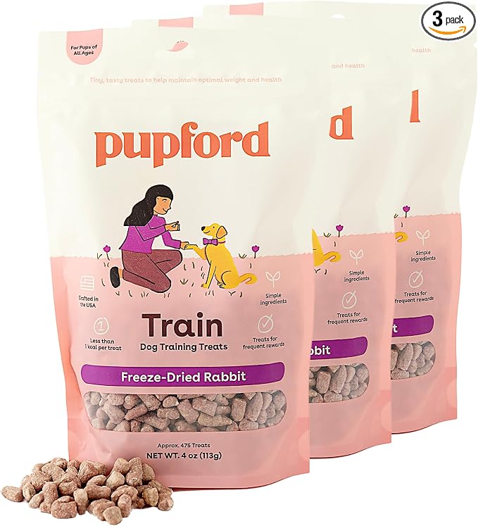 Pupford Freeze Dried Training Treats for Dogs & Puppies, 1400+ Two Ingredient Bites (Rabbit, 4 oz, 3 Pack)