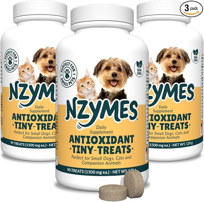 Nzymes® Antioxidant Tiny Treats - for Dogs Joints, HIPS, Paralysis, Skin, Coat, Hair Loss, Aging, Digestion, Seizures - Dog Treats for Small Dogs - 270 Treats - Made in The USA