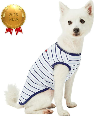 Blueberry Pet Soft & Comfy Summer Vacation Beach Cotton Dog T-Shirts, 2 Pack, Sea Lover Navy Sailor Shirts Tank Top Clothes, Back Length 10", for Small Dogs