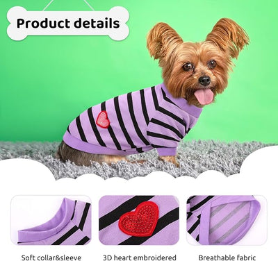 Dog Shirts for Small Dogs, Striped T-Shirts Dog Vest Pet Apparel Tee Shirts Spring Summer Suitable for Small and Medium Large Pets French Bulldog Bichon, Purple XS