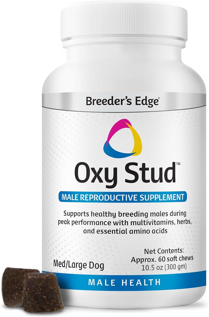 Breeder’s Edge Oxy Stud Male Supplement Multivitamin for Dogs & Cats, Helps Support Breeding, Fertility and Nutritional Needs Specific to Male Reproductive Health, Soft Chews - 60ct Medium & Large Dog