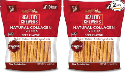 Rewardables, Healthy Chewers, Natural Collagen and Beef Sticks for Dogs, High Protein and Limited Ingredient Dog Chews, 100 Count (Pack of 2)